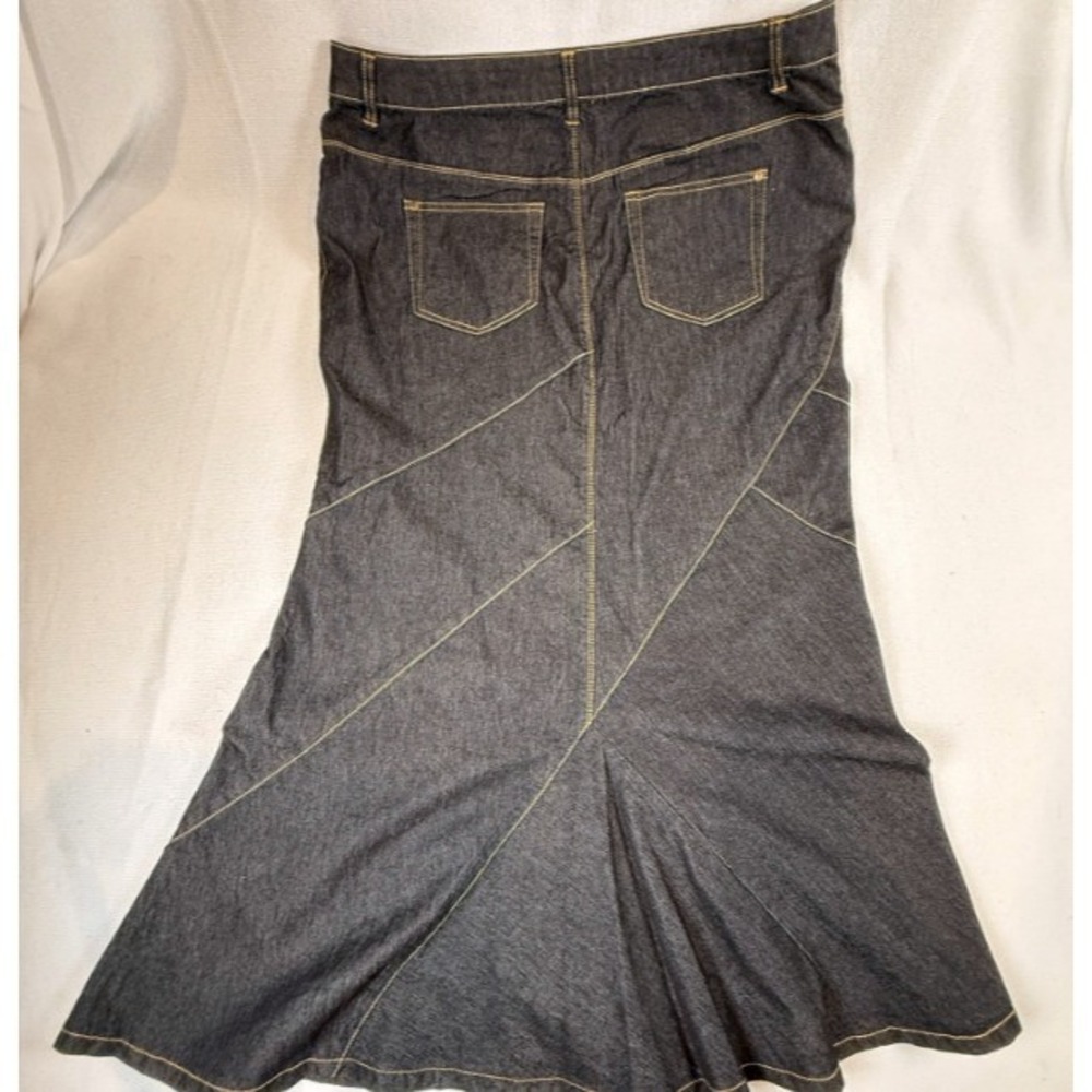 Bisou Bisou Michele Bohbot Denim Mermaid Skirt 18W Dark Wash Flared Midi Y2K - Picture 2 of 10